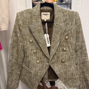 L'AGENCE Brooke Olive and Cream Herringbone Double-Breasted Blazer NWT size 4